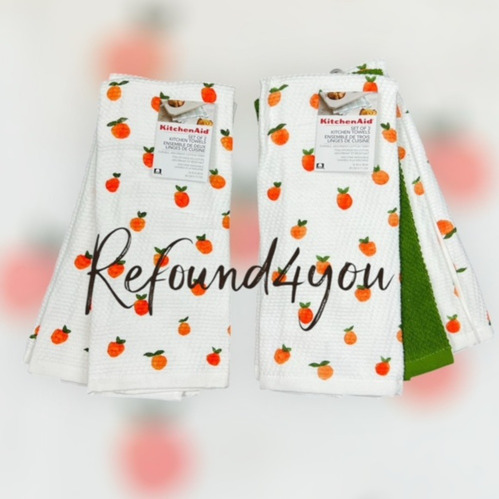 KitchenAid - ‘Oranges - bundle’ coordinating Dish Towels (5). NWT. Firm!